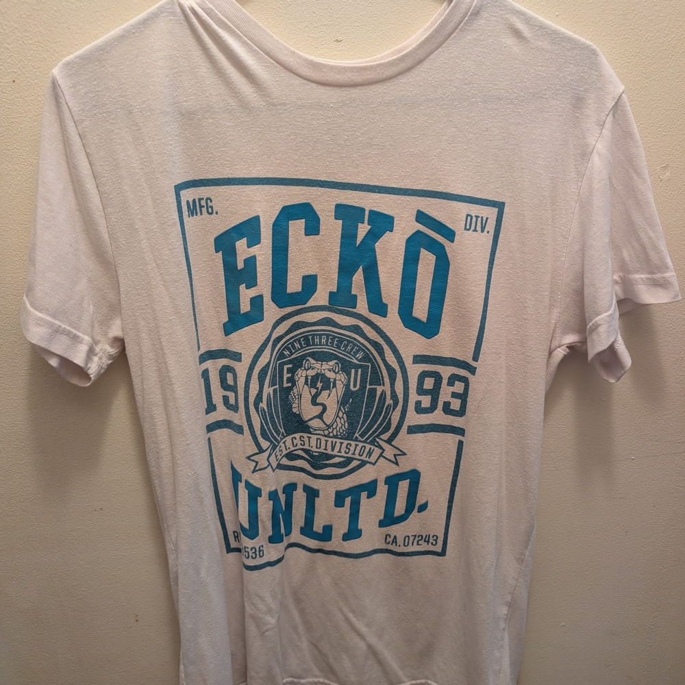 Ecko Unlimited White and Blue Short Sleeve Tee